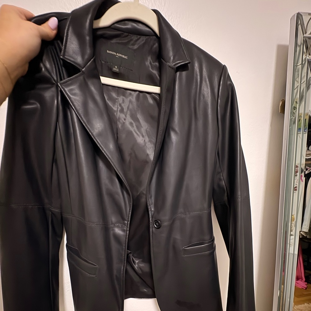 Banana Republic Black Faux Leather Blazer